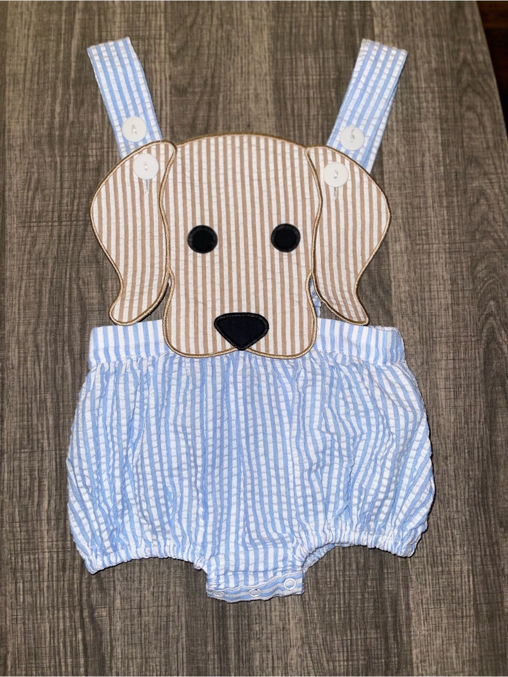 Busy Bee Smocks Seersucker Puppy Bubble Size 18m